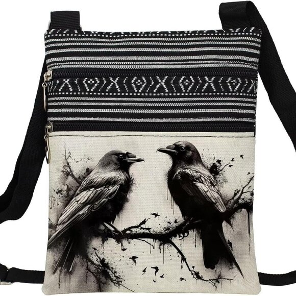 Ink Crow Messenger Bag Small Ethnic Pattern Printed Adjustable Strap Crossbody Z - Picture 1 of 7